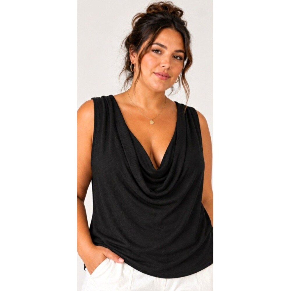 Old Navy Cotton Black Solid Cowl Neck Sleeveless Pullover Blouse Womens Plus 3X